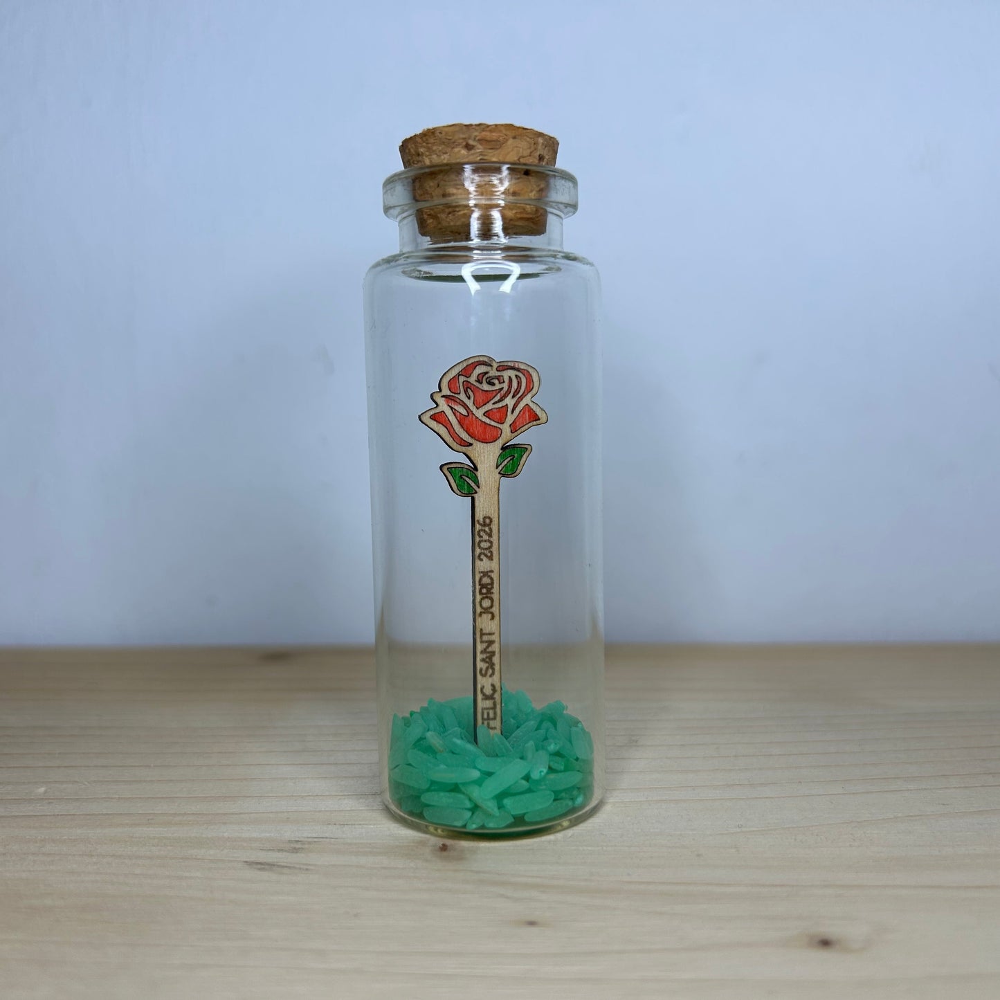 Mini rosa de madera en tarro de cristal
