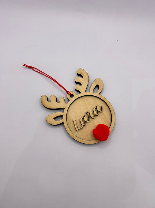 Bola Navidad madera Reno con pompón