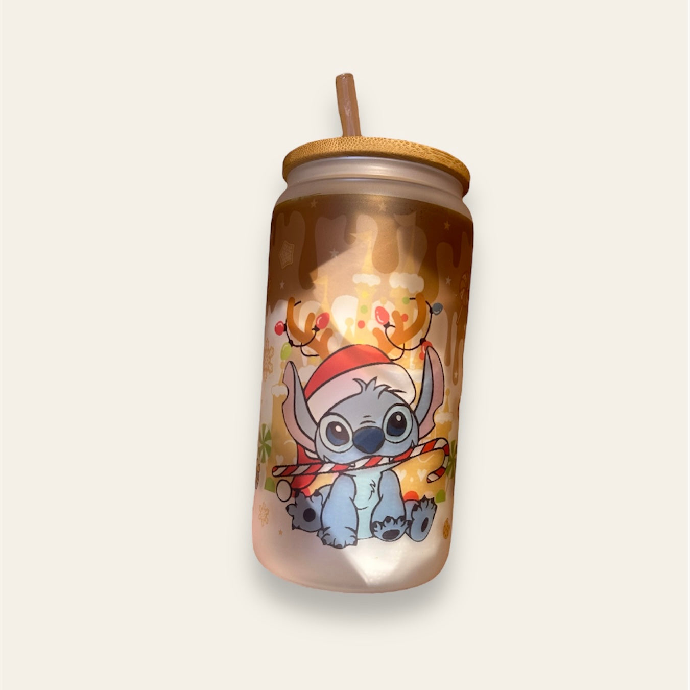 Got vidre amb tapa bambú “Stich”