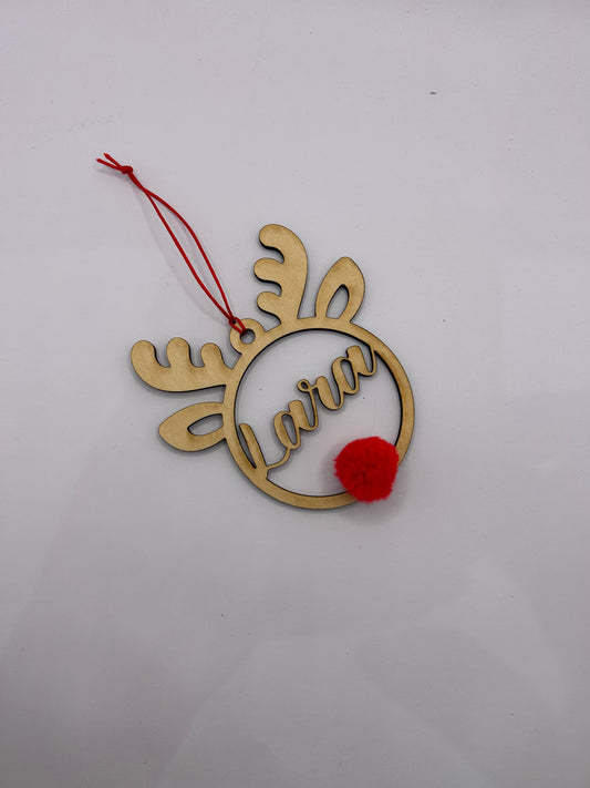 Bola Navidad madera Reno con pompón