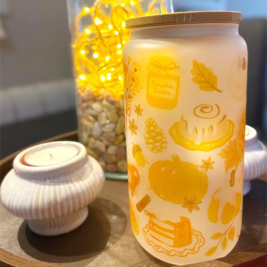 Vaso cristal con tapa bambú “Otoño”