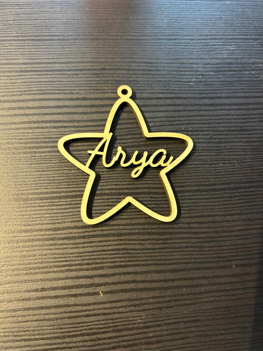 Bola Navidad madera estrella con nombre (sin fondo)
