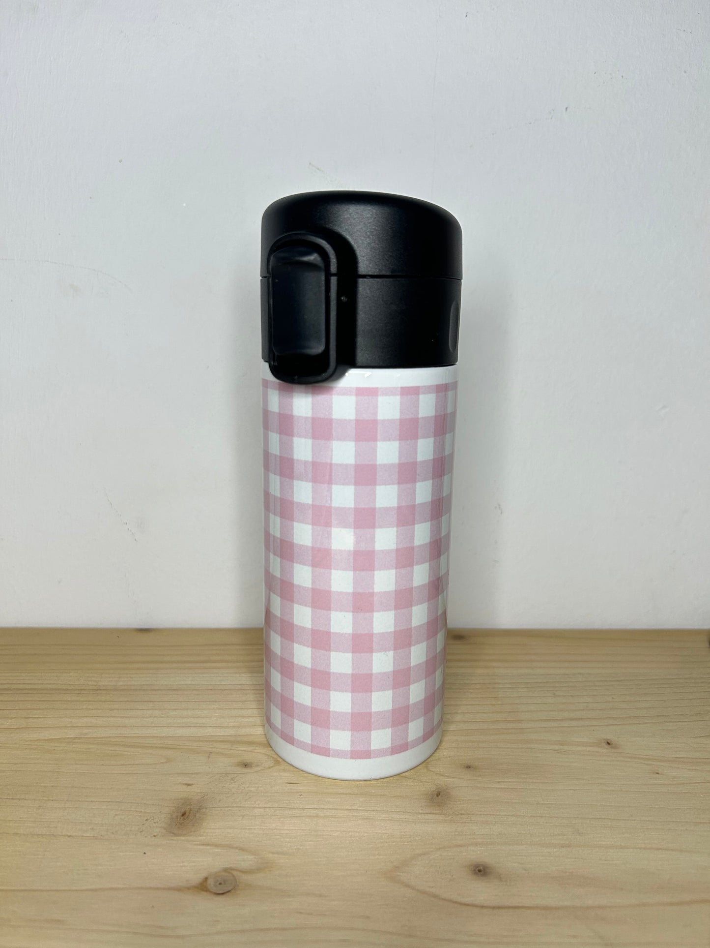 Termo acero inoxidable tapa negra “Vichy rosa” 350ml