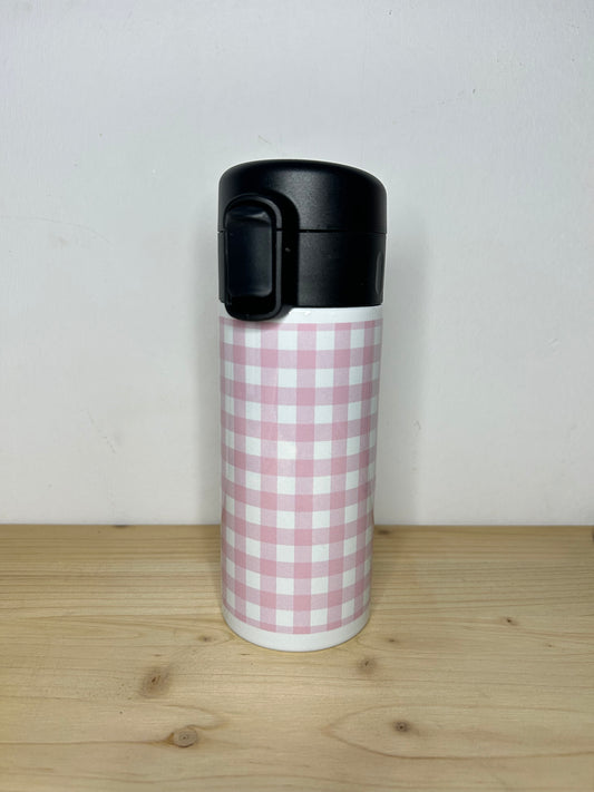 Termo acero inoxidable tapa negra “Vichy rosa” 350ml